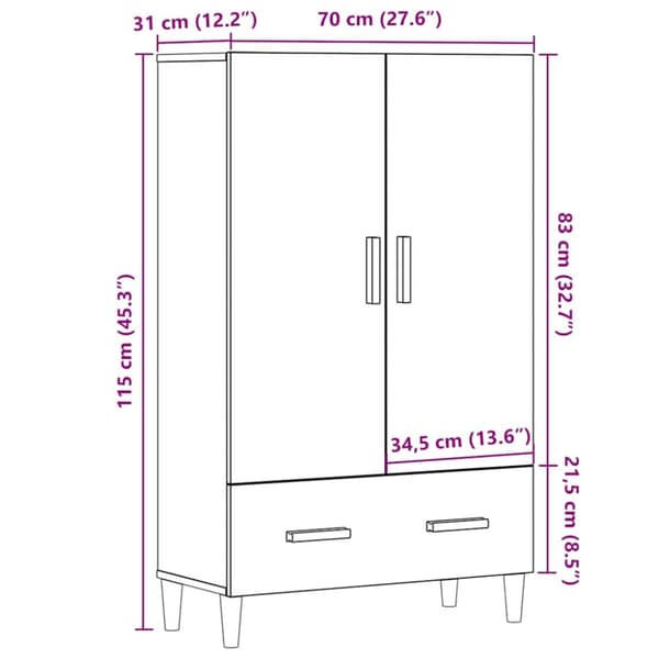 skab 70x31x115 cm konstrueret træ gammelt træ