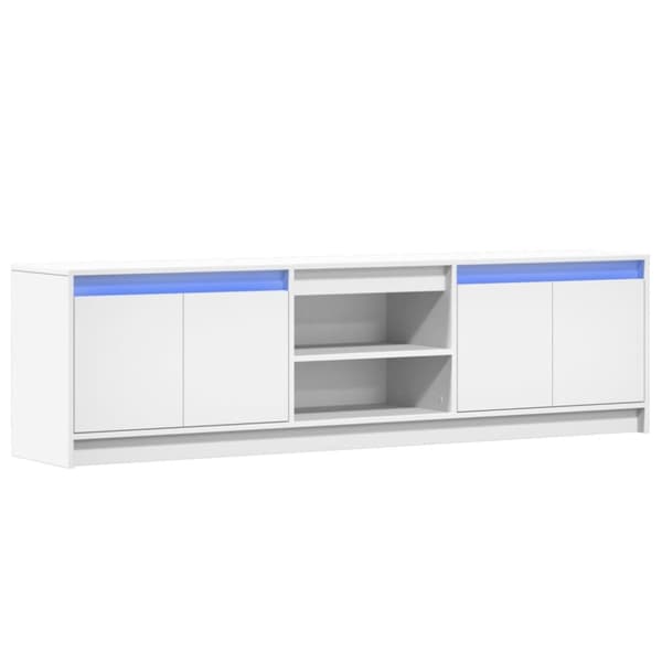 tv-bord med LED-lys 180x34x50 cm konstrueret træ hvid