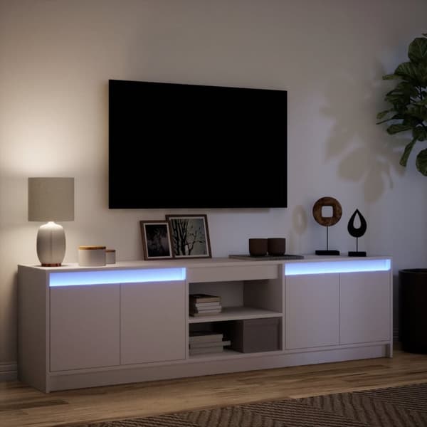 tv-bord med LED-lys 180x34x50 cm konstrueret træ hvid