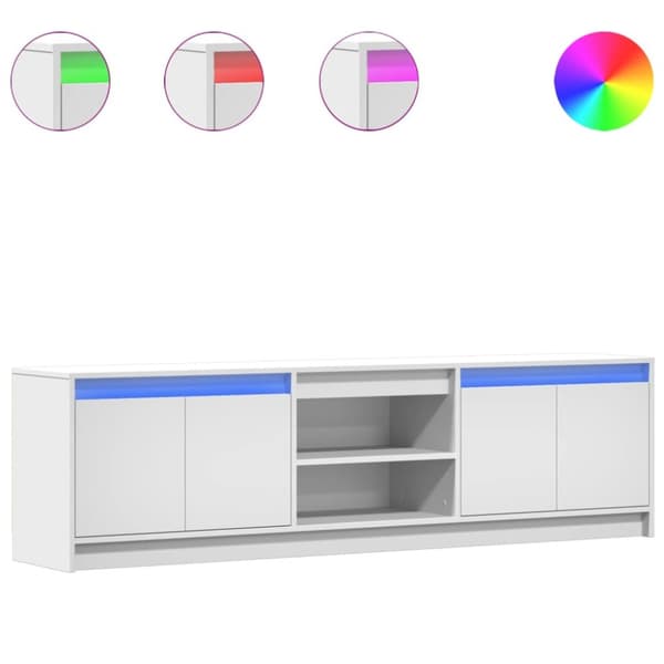 tv-bord med LED-lys 180x34x50 cm konstrueret træ hvid