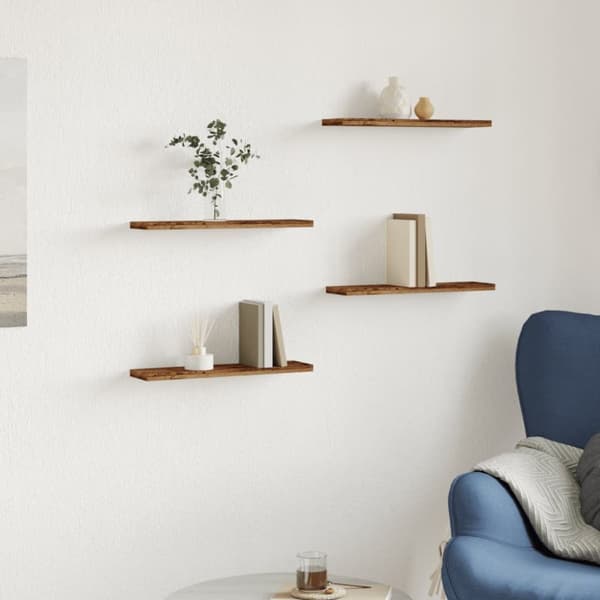 Vägghyllor 4 st åldrat trä 40x10x1,5 cm konstruerat trä
