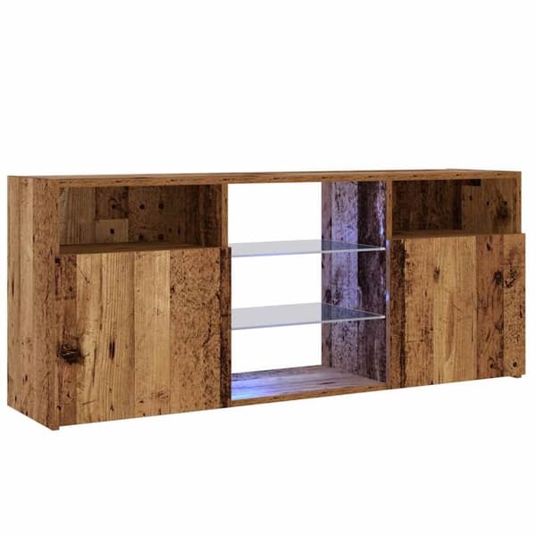 tv-bord m. LED-lys 120x30x50 cm konstrueret træ antikt træ