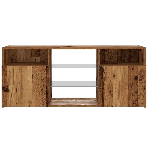 tv-bord m. LED-lys 120x30x50 cm konstrueret træ antikt træ