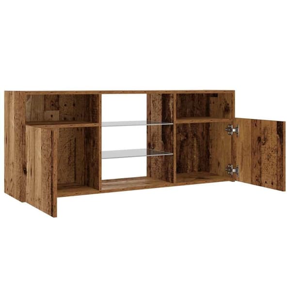 tv-bord m. LED-lys 120x30x50 cm konstrueret træ antikt træ