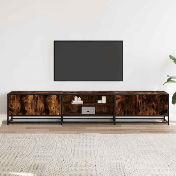 Tv-bänk rökfärgad ek 210x35x41 cm konstruerat trä
