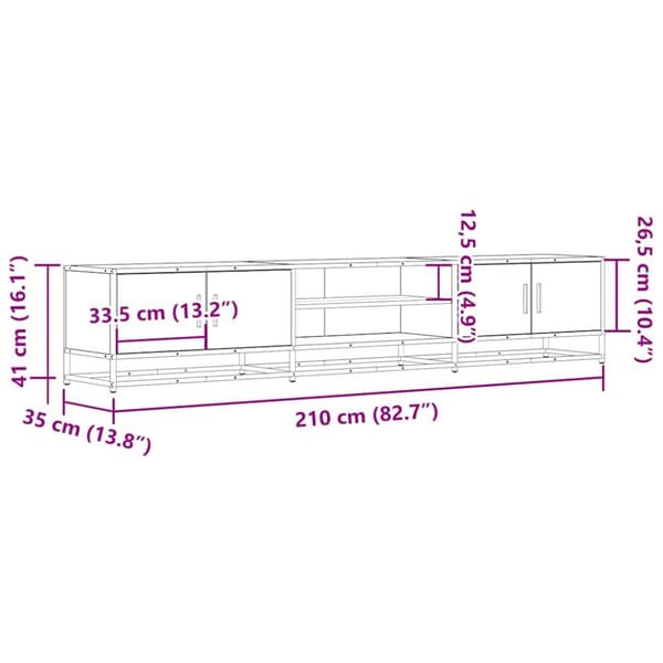 Tv-bänk rökfärgad ek 210x35x41 cm konstruerat trä