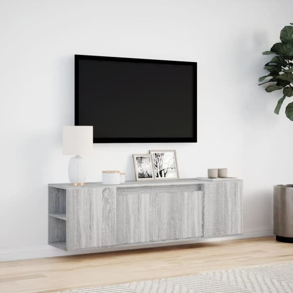 Väggmonterad tv-bänk LED grå sonoma 135x31x39,5 cm