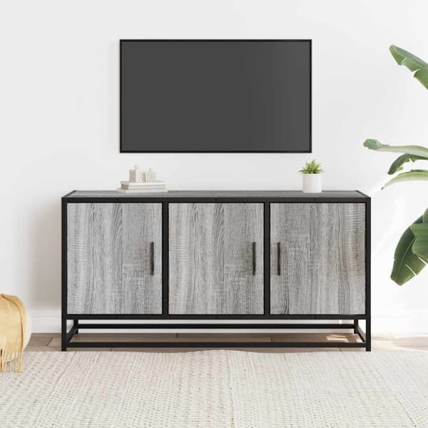 TV-taso harmaa Sonoma 100x35x50 cm tekninen puu ja metalli