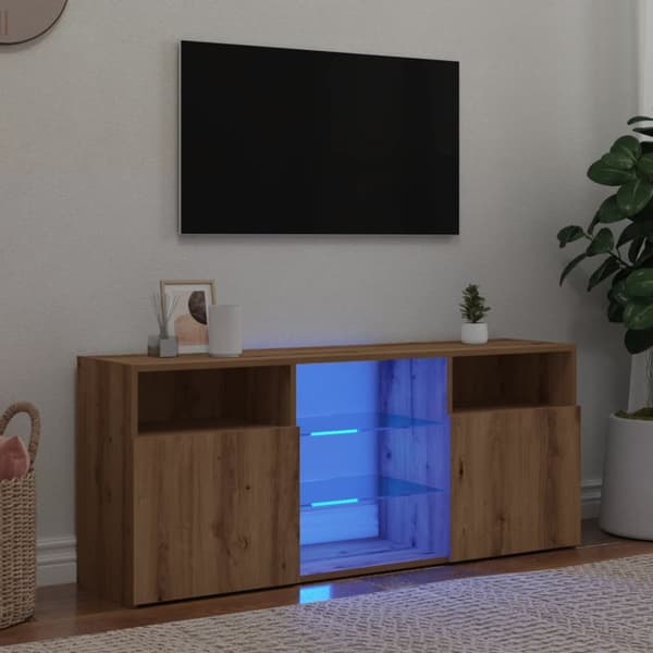 tv-bord med LED-lys 120x30x50 cm konstrueret træ kunsteg