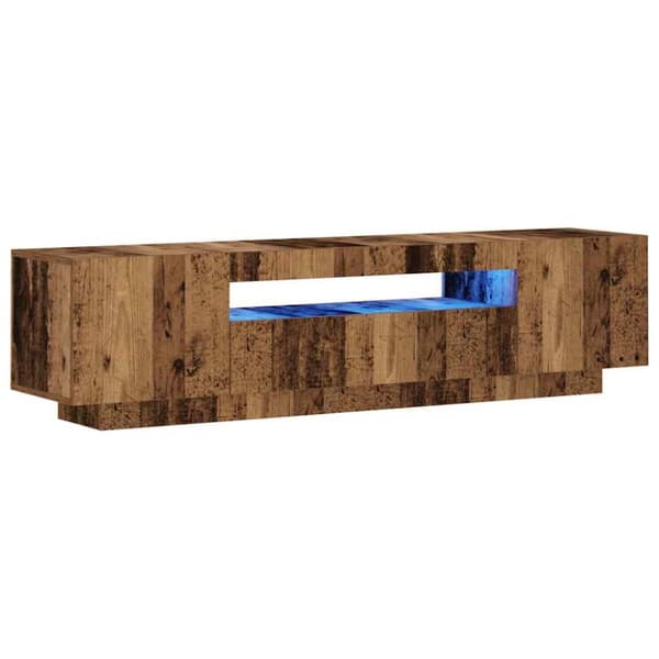 tv-bord m. LED-lys 160x35x40 cm konstrueret træ antikt træ