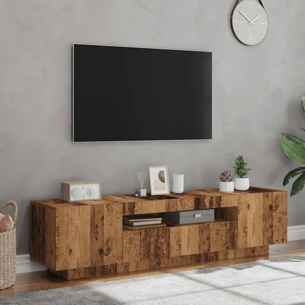tv-bord m. LED-lys 160x35x40 cm konstrueret træ antikt træ