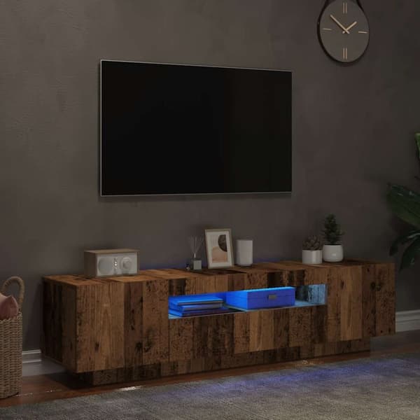 tv-bord m. LED-lys 160x35x40 cm konstrueret træ antikt træ