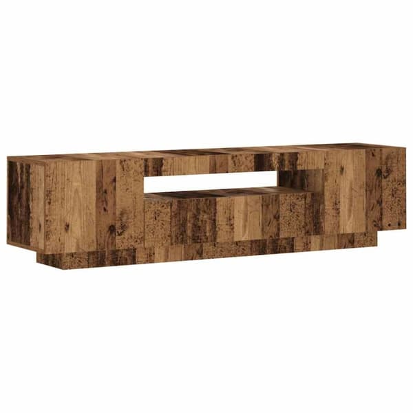 tv-bord m. LED-lys 160x35x40 cm konstrueret træ antikt træ
