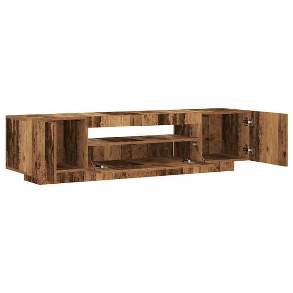 tv-bord m. LED-lys 160x35x40 cm konstrueret træ antikt træ