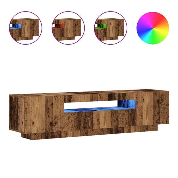 tv-bord m. LED-lys 160x35x40 cm konstrueret træ antikt træ