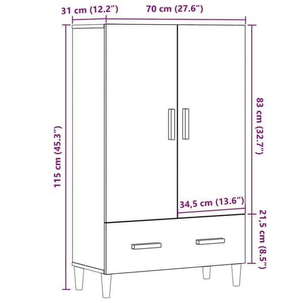 Högskåp artisan ek 70x31x115 cm konstruerat trä