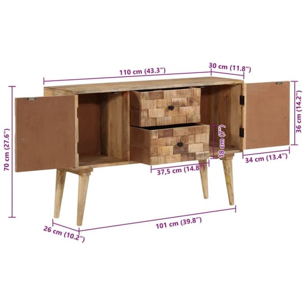 skænk 110x30x70 cm massivt mangotræ