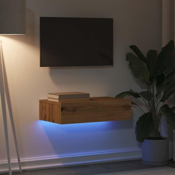 Tv-bänk med LED-belysning artisan ek 60x35x15,5 cm