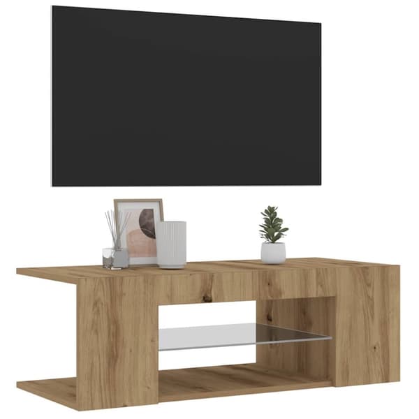 TV-bänk med LED-lampor artisan ek 90x39x30 cm konstruerat trä