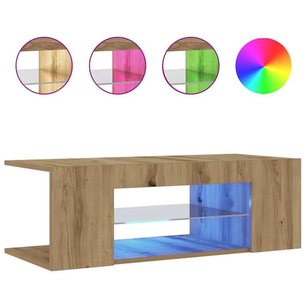 TV-bänk med LED-lampor artisan ek 90x39x30 cm konstruerat trä
