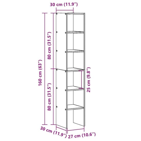 bogreoler stabelbare 2 stk. 30x30x80 cm konstrueret træ sort-eg