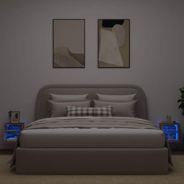 Väggmonterad tv-bänk LED 2 st gammalt trä 30x28,5x30 cm