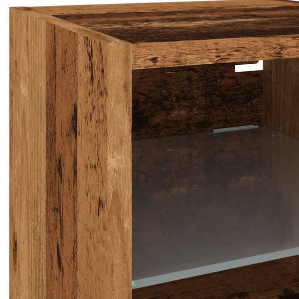 Väggmonterad tv-bänk LED 2 st gammalt trä 30x28,5x30 cm