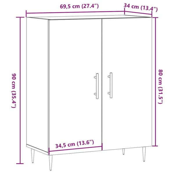skænk 69,5x34x90 cm konstrueret træ antikt trælook