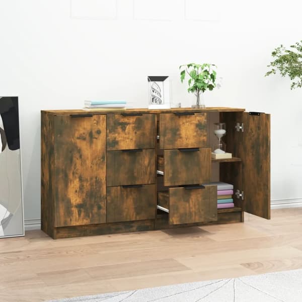 skænke 2 stk. 60x30x70 cm konstrueret træ røget egetræsfarve