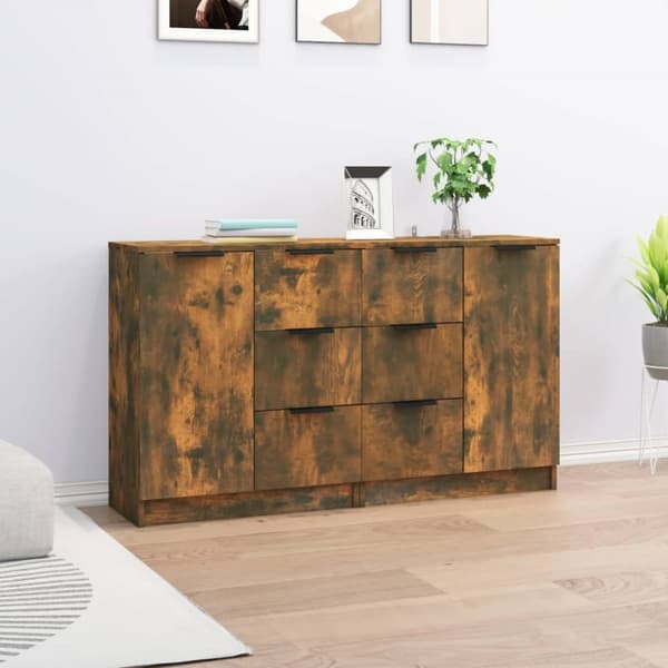 skænke 2 stk. 60x30x70 cm konstrueret træ røget egetræsfarve