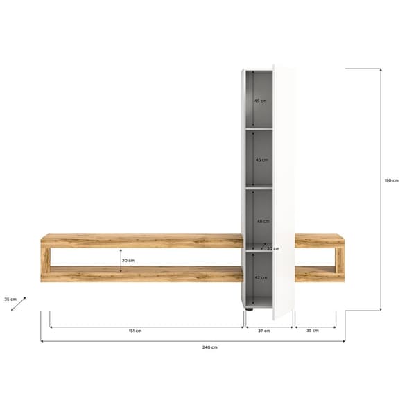 Loft reolsystem 1 låge 2 rum hvid.