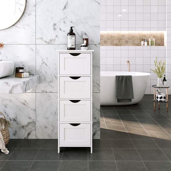 Vit badrumsförvaring med 4 lådor - L30 cm