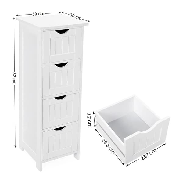 Vit badrumsförvaring med 4 lådor - L30 cm