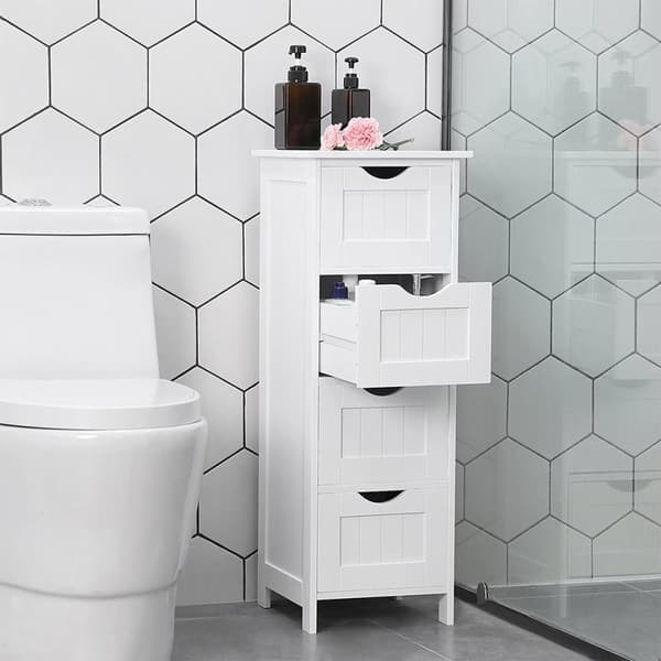 Vit badrumsförvaring med 4 lådor - L30 cm