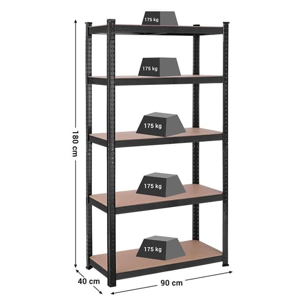 Opbevaringsstativer - Sæt på 2 - 180 x 90 x 40 cm - til 875 kg belastningskapacitet - sort