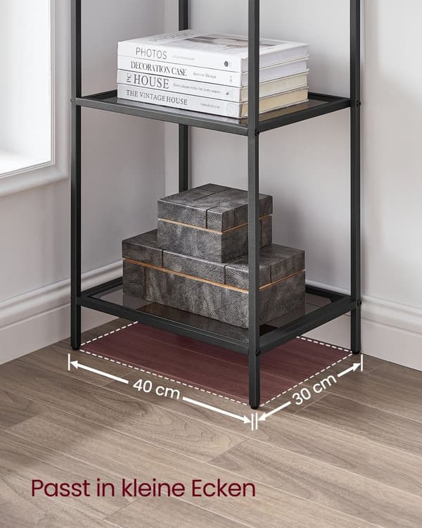 Plank - 6 hyllor - svartgrå härdat glas