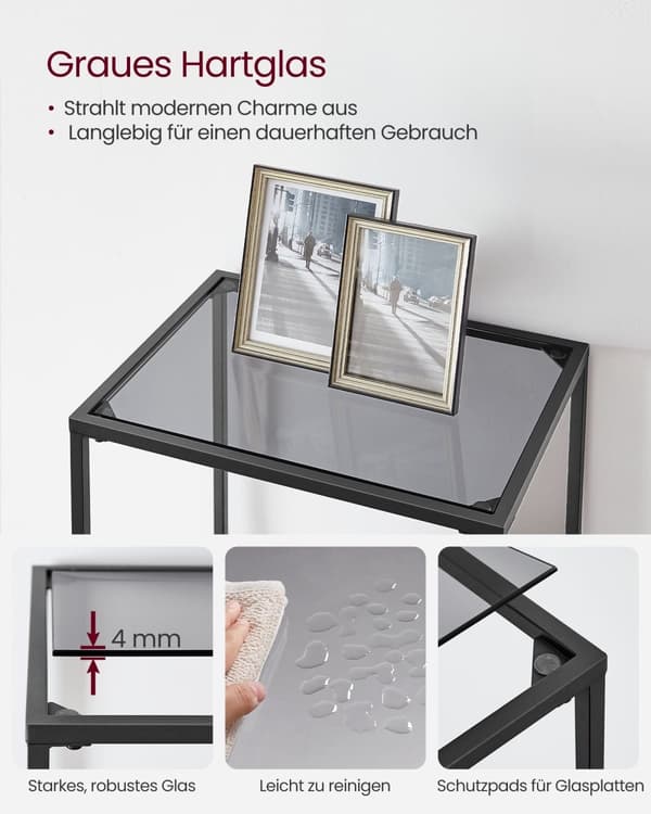Plank - 6 hyllor - svartgrå härdat glas
