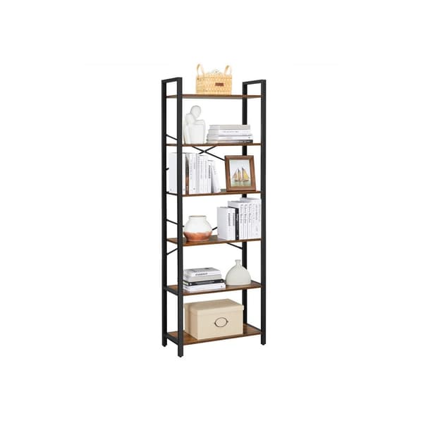 Stue Cabinet - Book Rack - Med 6 niveauer - Metal Frame - Brown