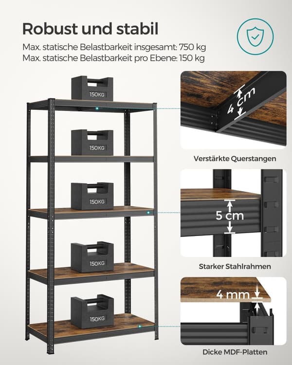 Stående planke - 5 hylder - Industrielt design