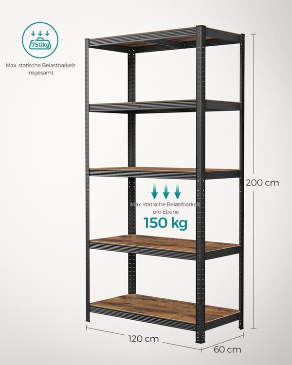 Stående planke - 5 hylder - Industrielt design