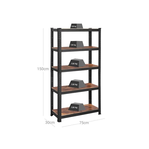Opbevaringsstativ - Skab med 5 hylder - 150 x 75 x 30 cm - til 400 kg - Industriel - Sort