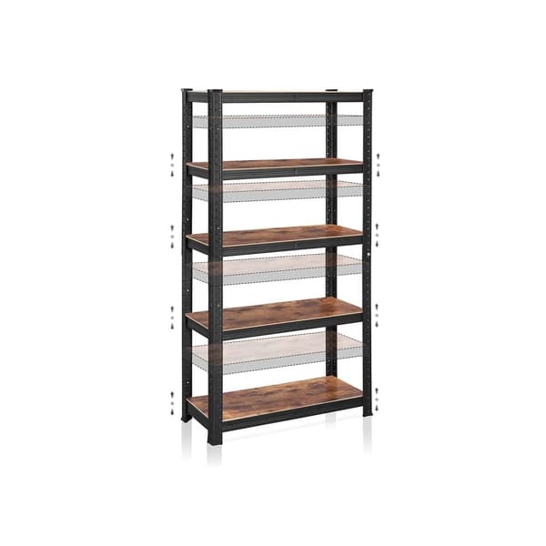 Opbevaringsstativ - Skab med 5 hylder - 150 x 75 x 30 cm - til 400 kg - Industriel - Sort