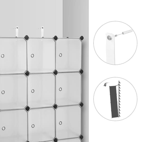 Förvaringsskåp - Racking System - med 12 fack - Plast - med dörrar - Garderob / skosställ