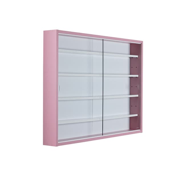 Pinkruby vitrineskap glassmonter, 2 skyvedører rosa, hvit.