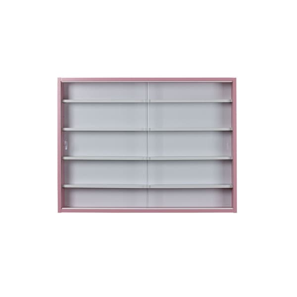 Pinkruby vitrineskap glassmonter, 2 skyvedører rosa, hvit.