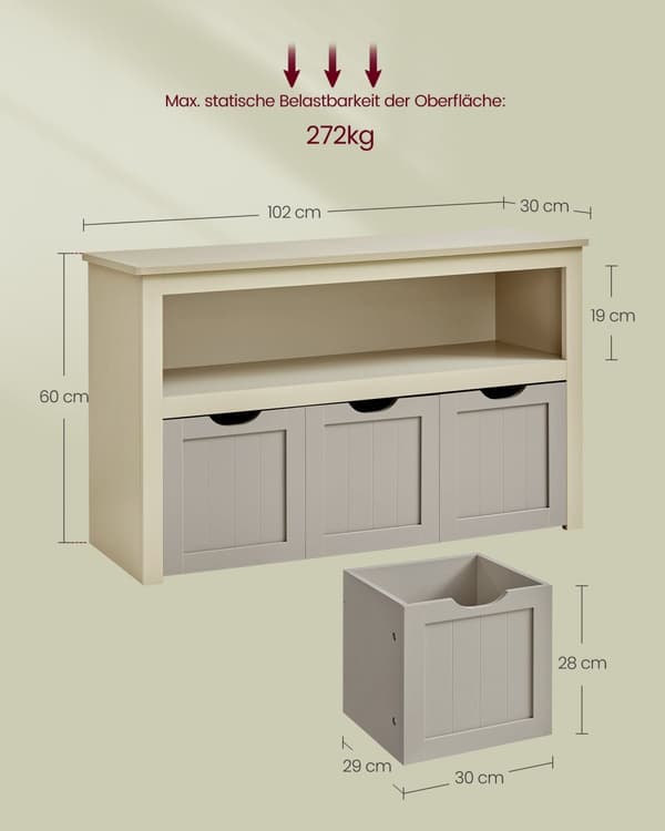 Barnbräda på hjul - 30 × 102 × 60 cm - Zandbeige