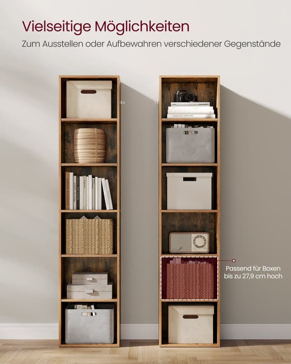 Bogreol, med 6 niveauer 24 x 40 x 178,5 cm vintage brun