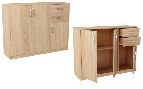 Kommode skab 3D2S SONOMA OAK 110cm skuffer hylde