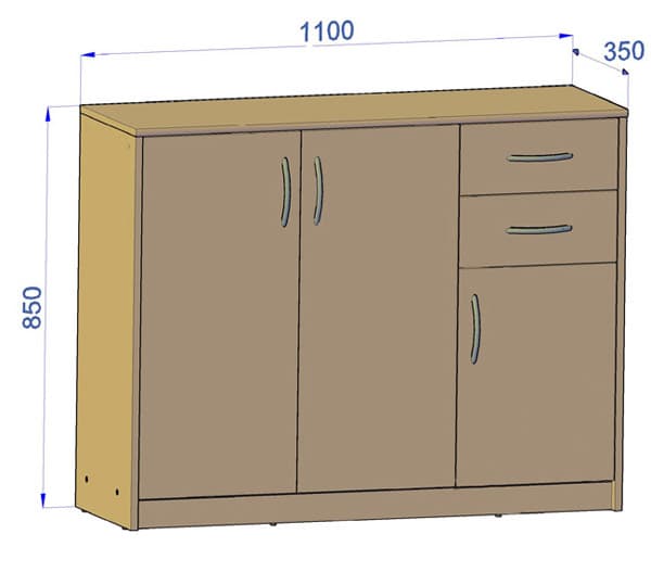 Kommode skab 3D2S SONOMA OAK 110cm skuffer hylde