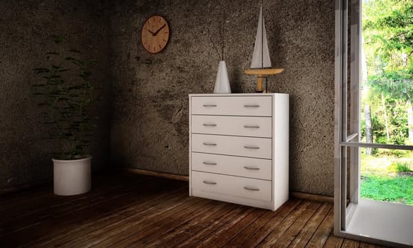 Kommode 5S HVID hylde 5 skuffer
